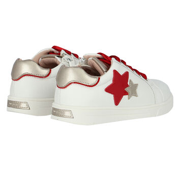 Girls White & Red Star Trainers